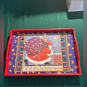 Mary Engelbreit Festive Santa Tray - Red and Purple